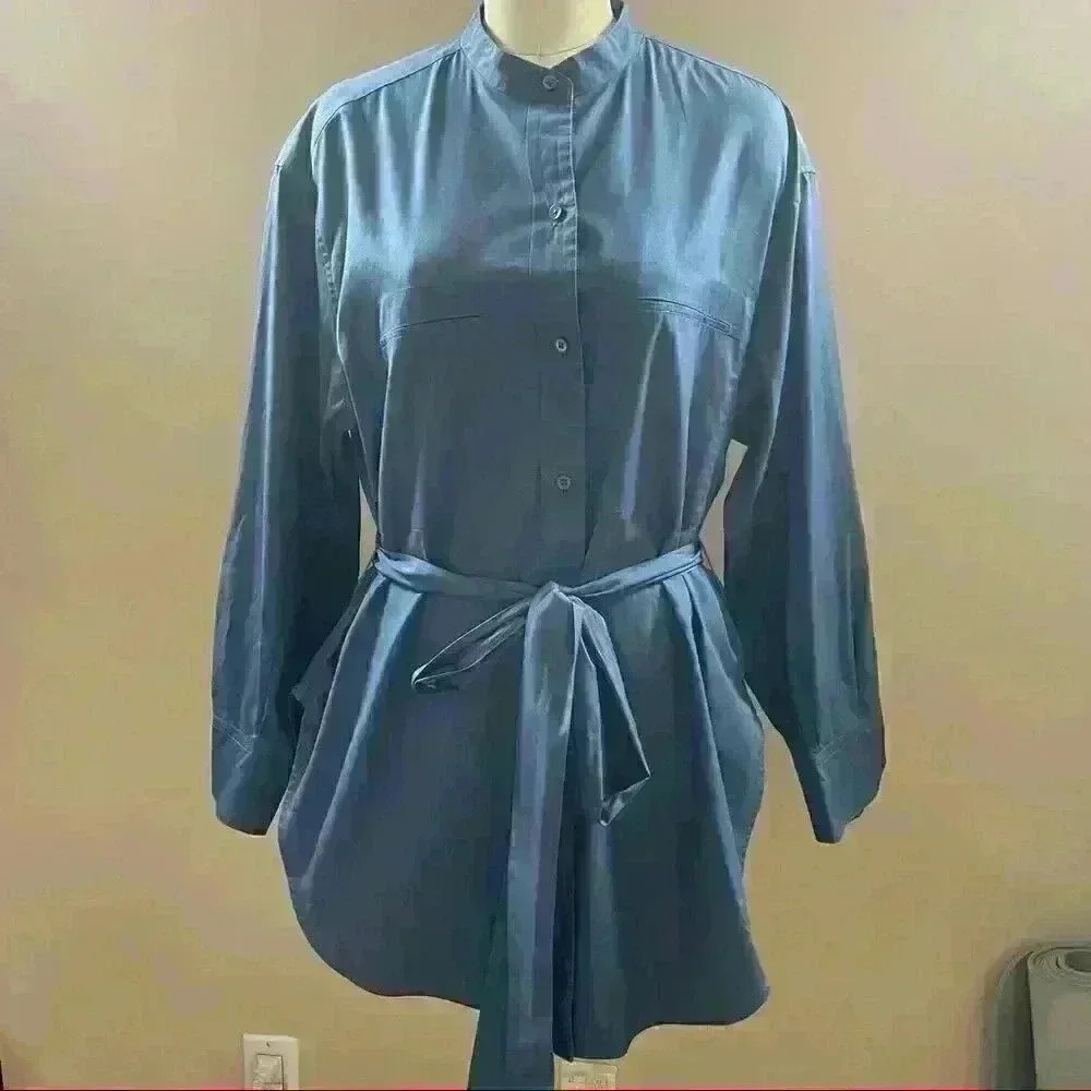 Vince Blue Oversized Button up Shirt Dress Sz M 100% Cotton EUC!